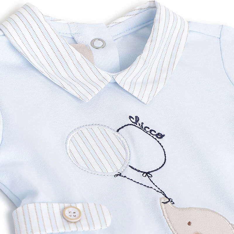 Boys Light Blue Applique Nappy Opening Babysuit image number 2